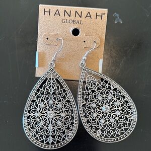 Hannah Silver and Black Filigree Teardrop Earrings